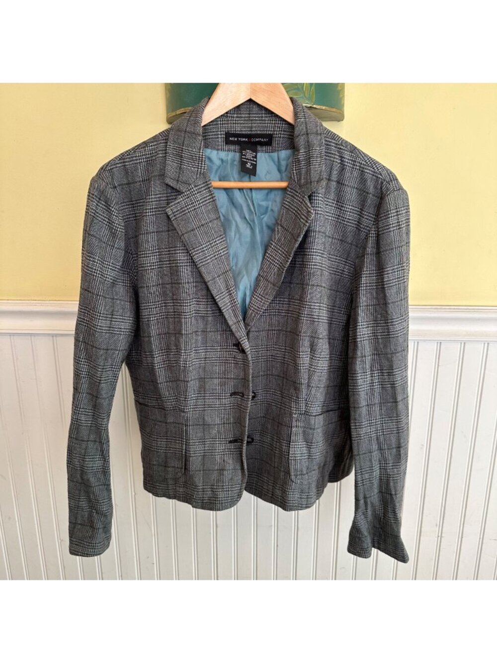 New York & Company Vintage Y2K Plus sizePlaid Blazer Jacket 16 Gray Cotton Blend